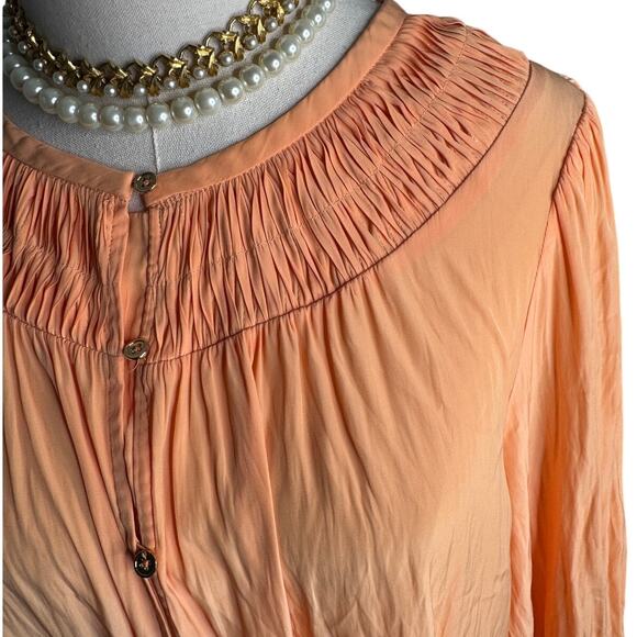Ramy Brook Isla puff sleeve blouse button up peach boho designer size large L - Picture 4 of 8